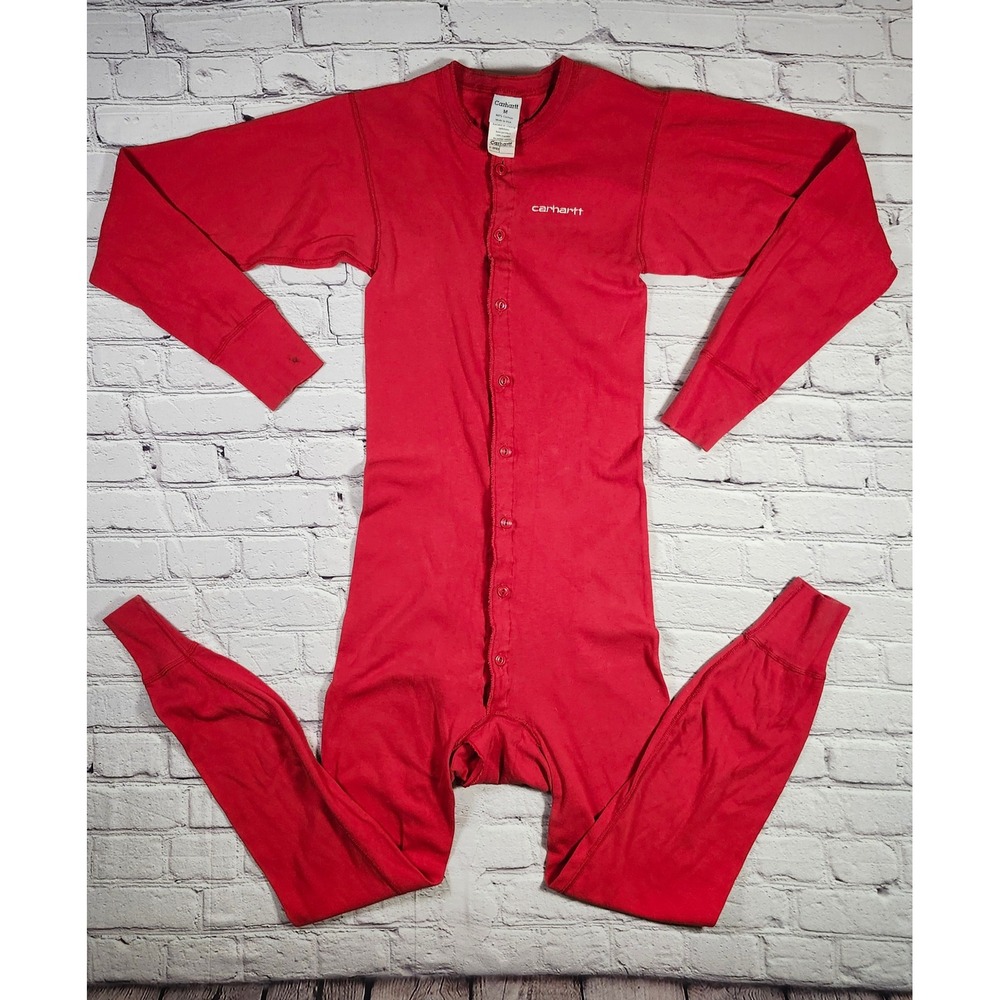 Vintage Carhartt Mens Red Cotton Union Suit Longjohns Made in USA K12RED M